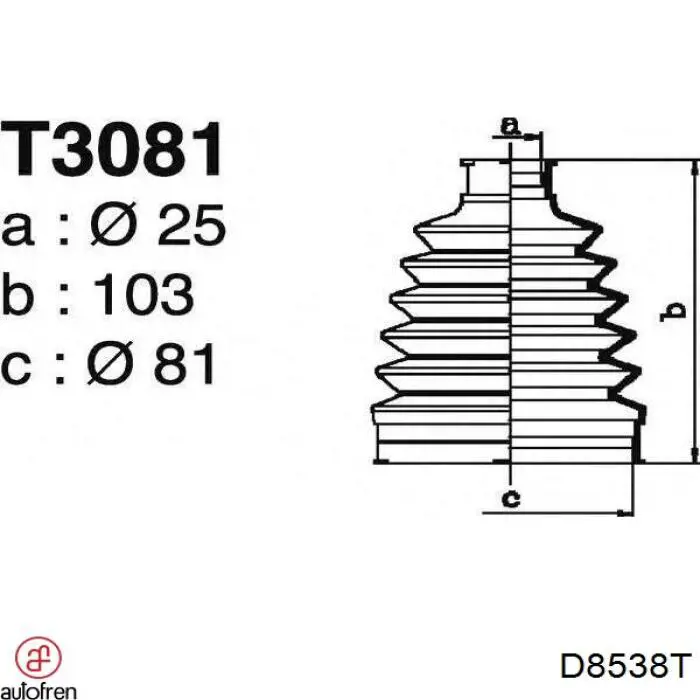 Пильник ШРУСа зовнішній, передній піввісі D8538T Autofren