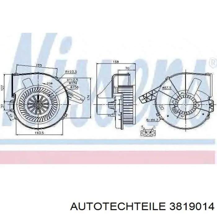 Двигун вентилятора пічки (обігрівача салону) 3819014 Autotechteile