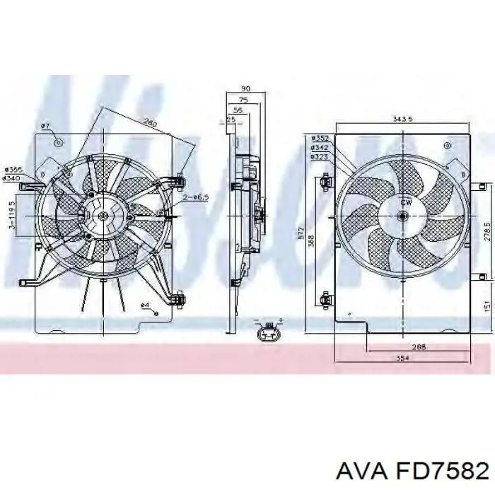 FD7582 AVA дифузор радіатора охолодження, в зборі з двигуном і крильчаткою