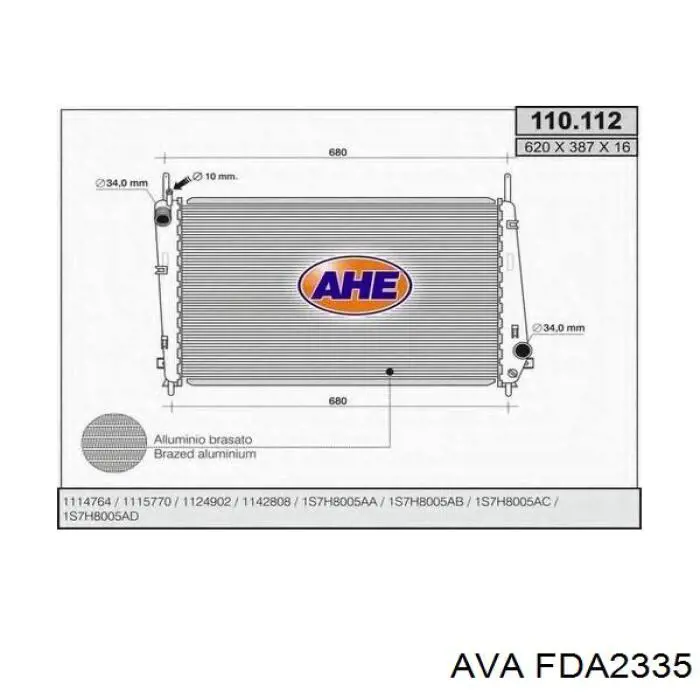 FDA2335 AVA Радіатор охолодження двигуна