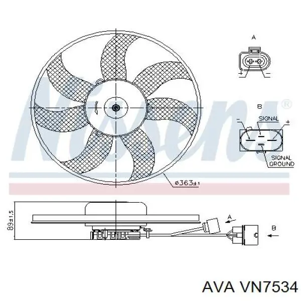VN7534 AVA електровентилятор охолодження в зборі (двигун + крильчатка, лівий)