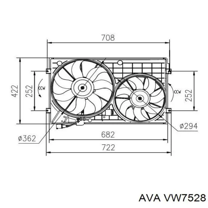 VW7528 AVA дифузор радіатора охолодження, в зборі з двигуном і крильчаткою