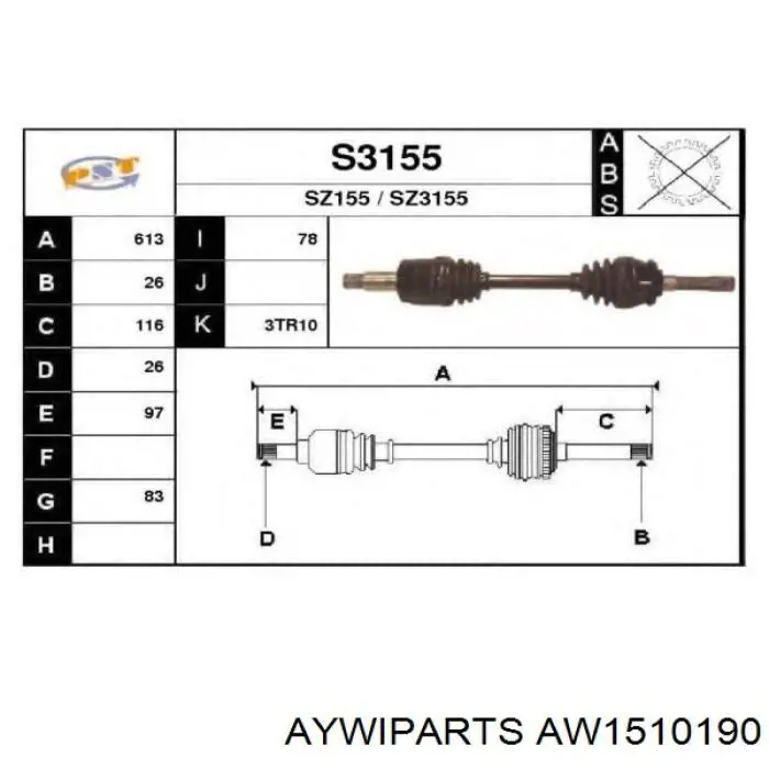 ШРУС зовнішній передній AW1510190 Aywiparts