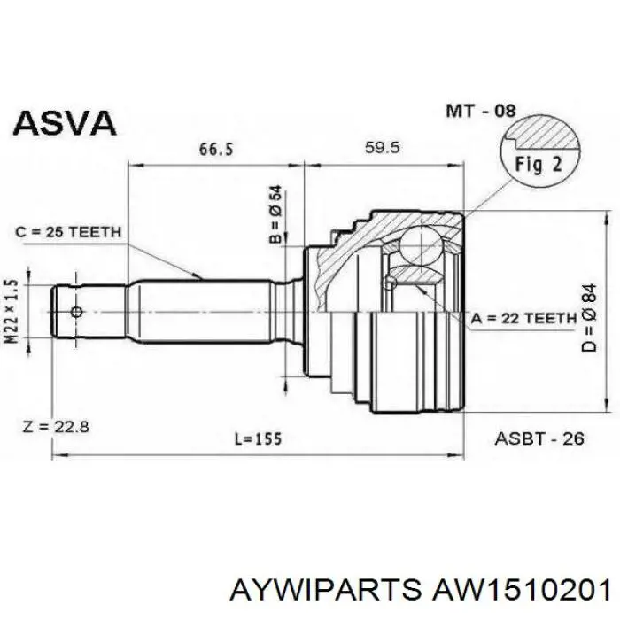 ШРУС зовнішній передній AW1510201 Aywiparts