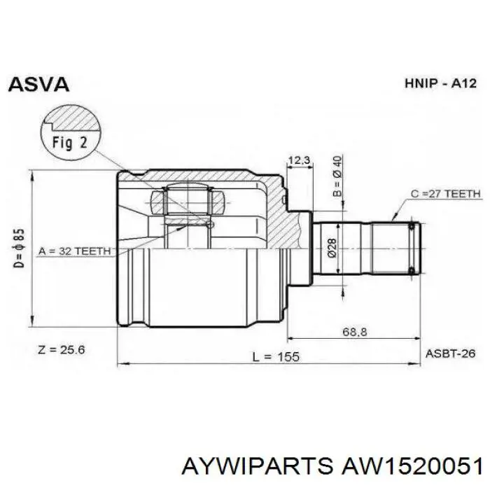 ШРУС внутрішній, передній, правий AW1520051 Aywiparts