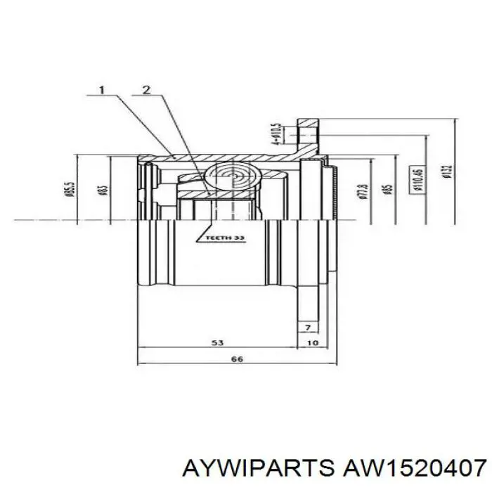 ШРУС внутрішній, передній, лівий AW1520407 Aywiparts