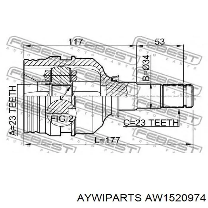 ШРУС внутрішній, передній AW1520974 Aywiparts