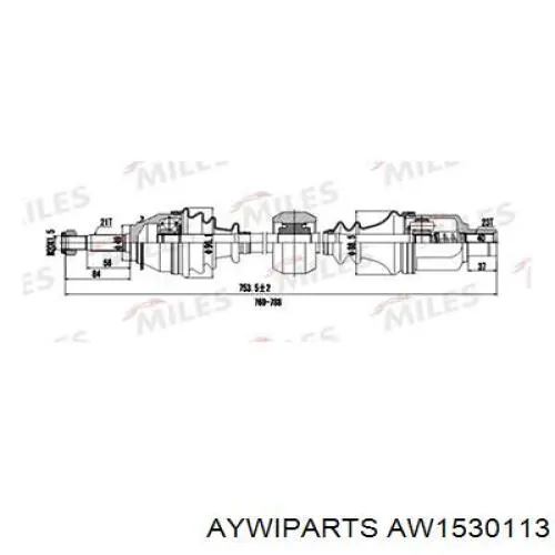 Піввісь (привід) передня, права AW1530113 Aywiparts