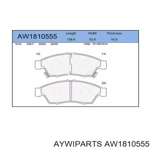 AW1810555 Aywiparts колодки гальмівні передні, дискові