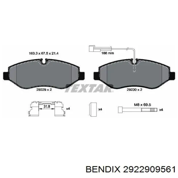 Колодки гальмівні передні, дискові 2922909561 Jurid/Bendix