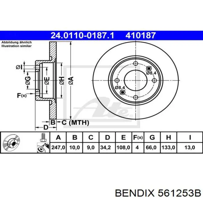 561253B Jurid/Bendix Гальмо дискове переднє