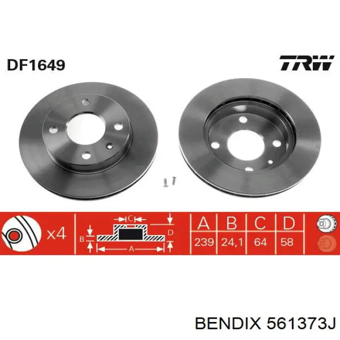 561373J Jurid/Bendix Гальмо дискове переднє