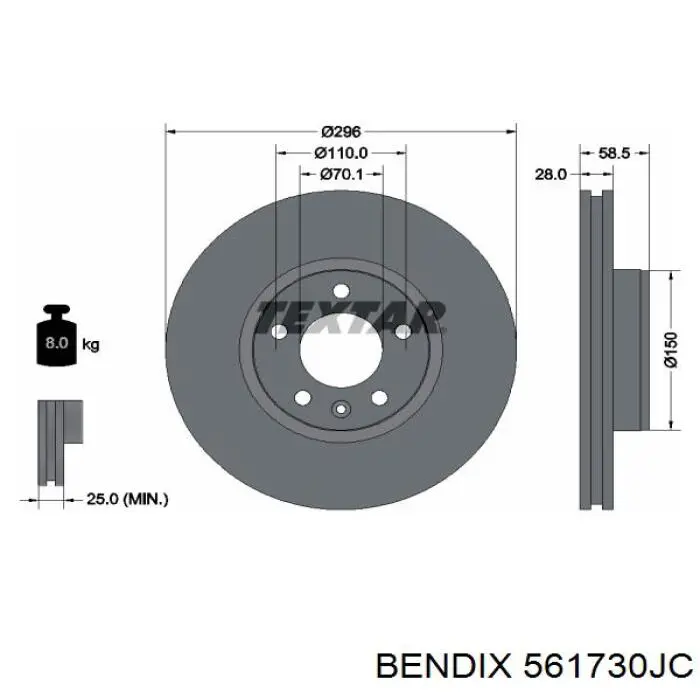 561730JC Jurid/Bendix диск гальмівний передній