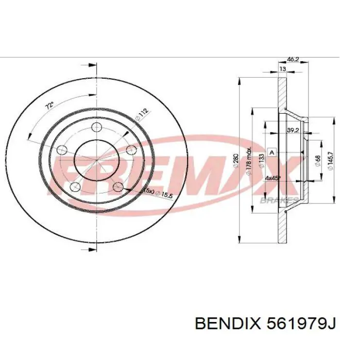 561979J Jurid/Bendix Гальмо дискове переднє