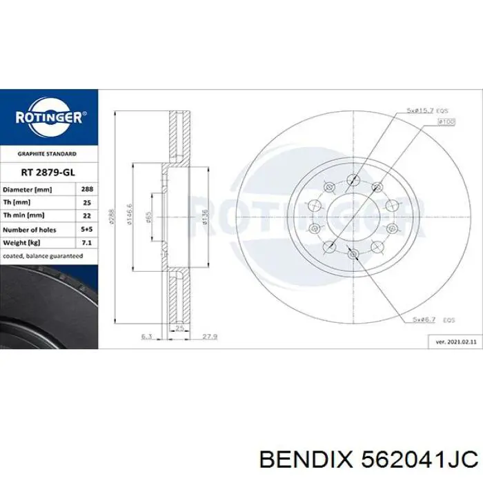 562041JC Jurid/Bendix Гальмо дискове переднє