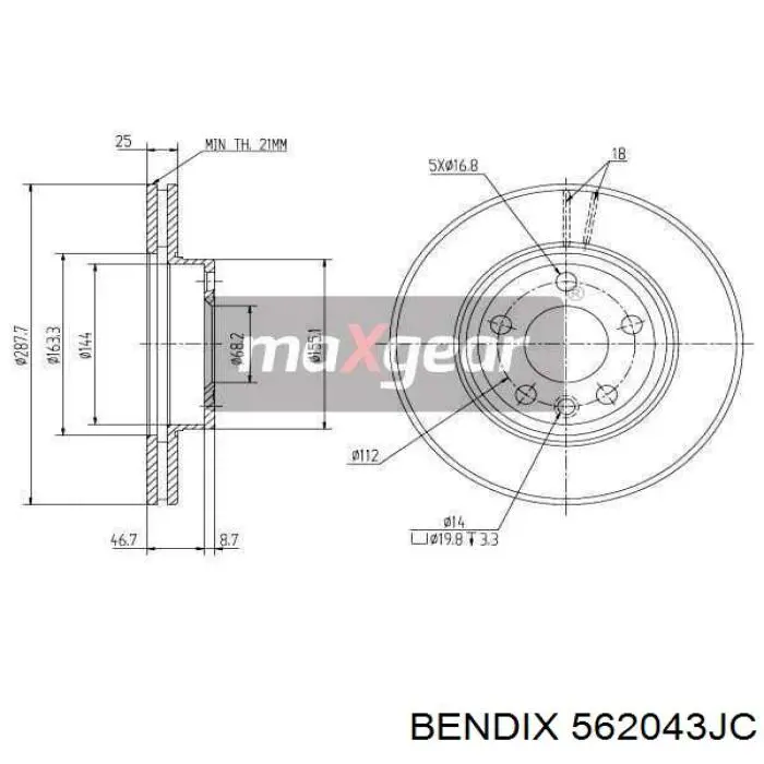 Гальмівні диски передні 562043JC Jurid/Bendix