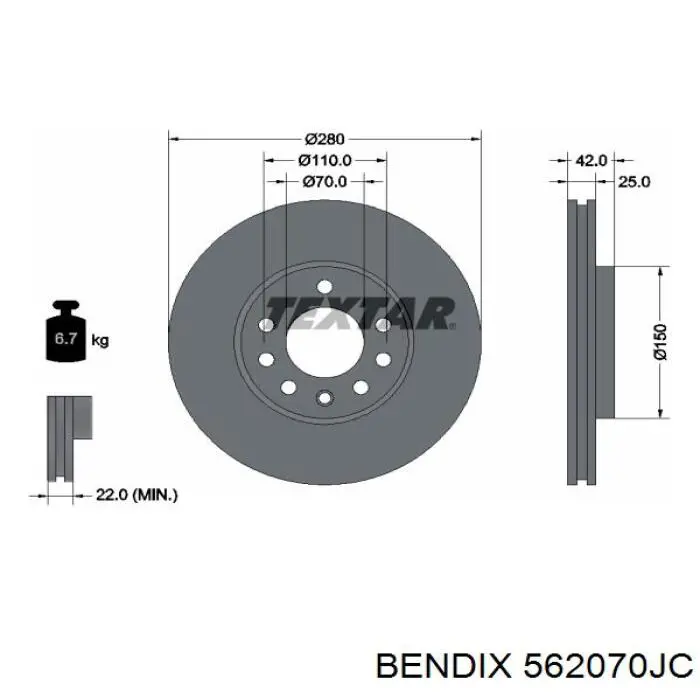 562070JC Jurid/Bendix диск гальмівний передній