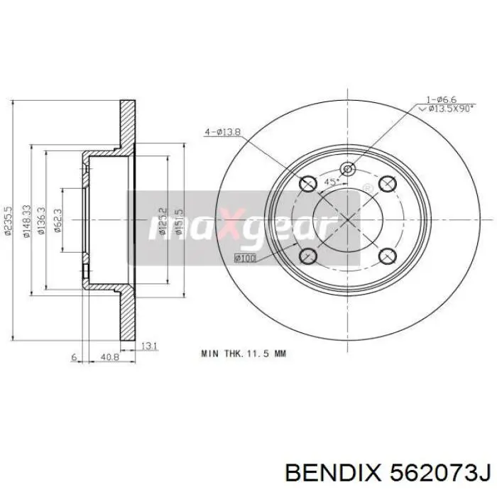 Диск переднього гальма Jurid/Bendix 562073J ціна, від 20.72 USD