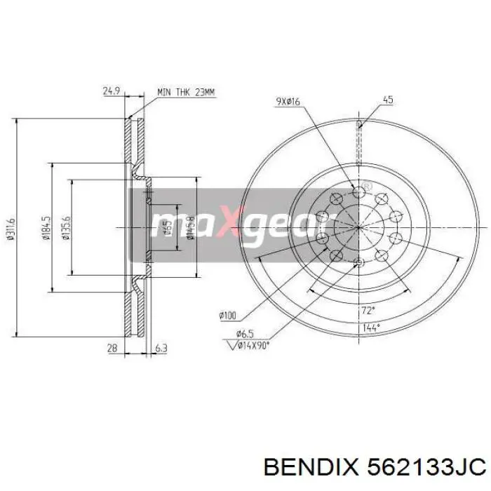 Диск гальмівний задній Jurid/Bendix 562133JC