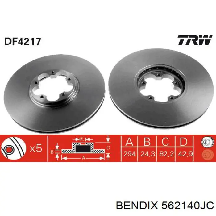 Диск гальмівний передній 562140JC Jurid/Bendix