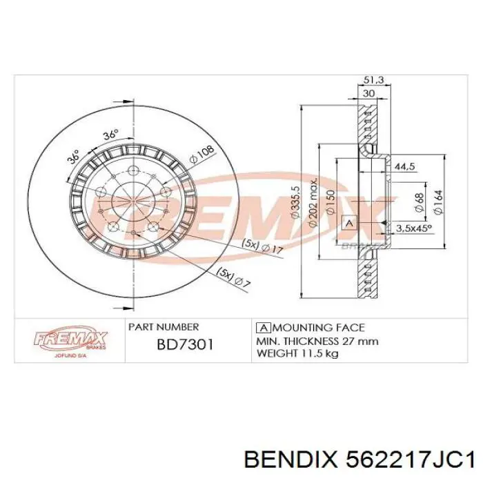 562217JC1 Jurid/Bendix Гальмо дискове переднє