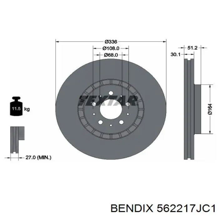 Диск гальмівний передній Jurid/Bendix 562217JC1