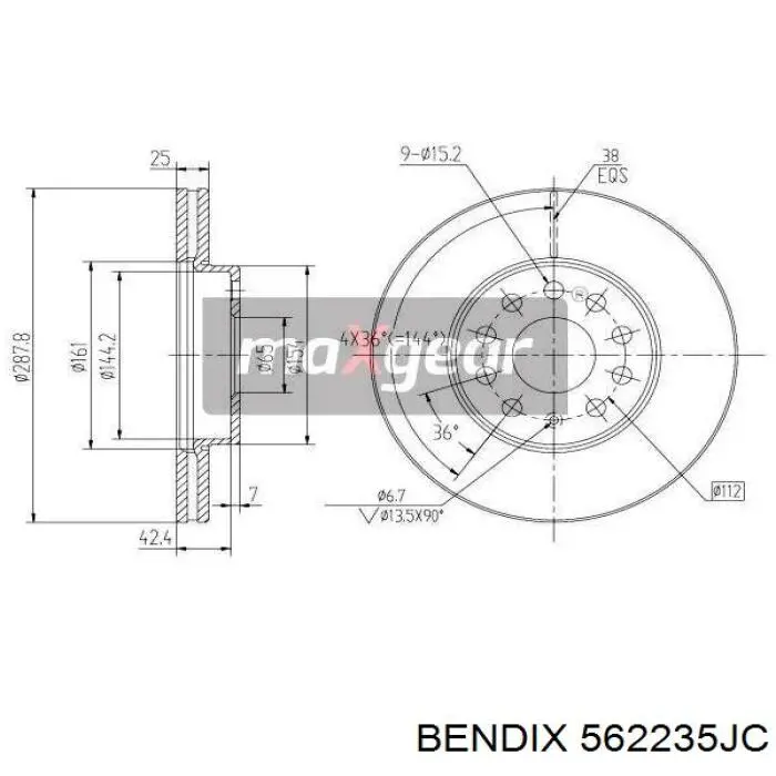 Гальмівні диски передні 562235JC Jurid/Bendix