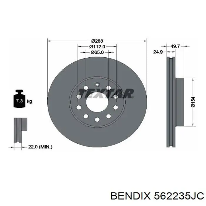 Диск гальмівний передній Jurid/Bendix 562235JC