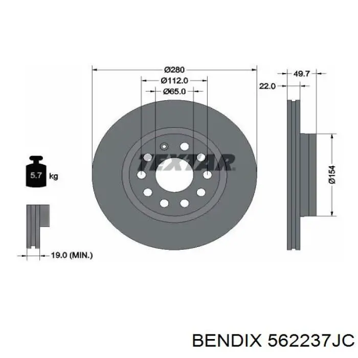 Диск переднього гальма Jurid/Bendix 562237JC ціна, від 36.96 USD