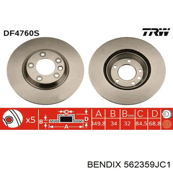Гальмівні диски передні 562359JC1 Jurid/Bendix