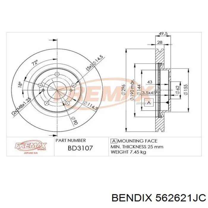 562621JC Jurid/Bendix Гальмо дискове переднє