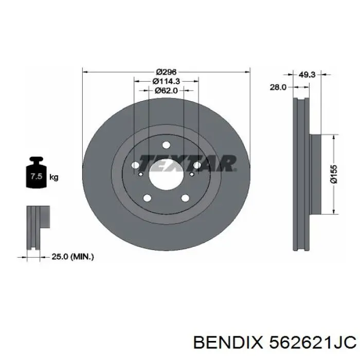 Гальмівні диски передні 562621JC Jurid/Bendix