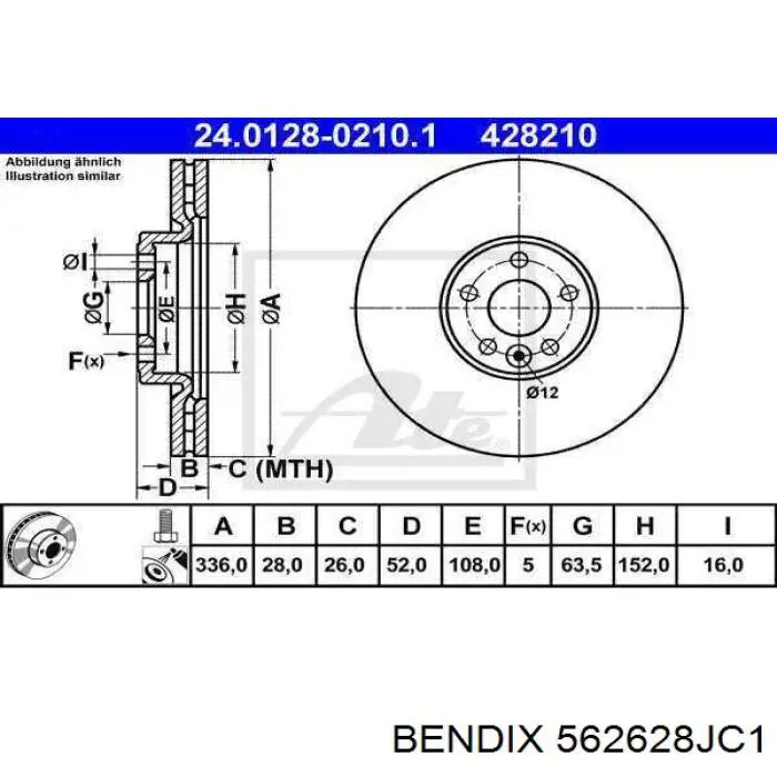 Диск переднього гальма Jurid/Bendix 562628JC1 ціна, від 49.03 USD