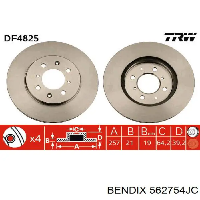 Диск гальмівний передній 562754JC Jurid/Bendix