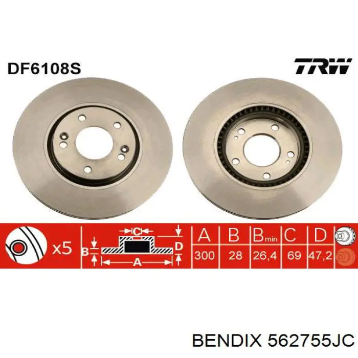 Диск гальмівний передній 562755JC Jurid/Bendix