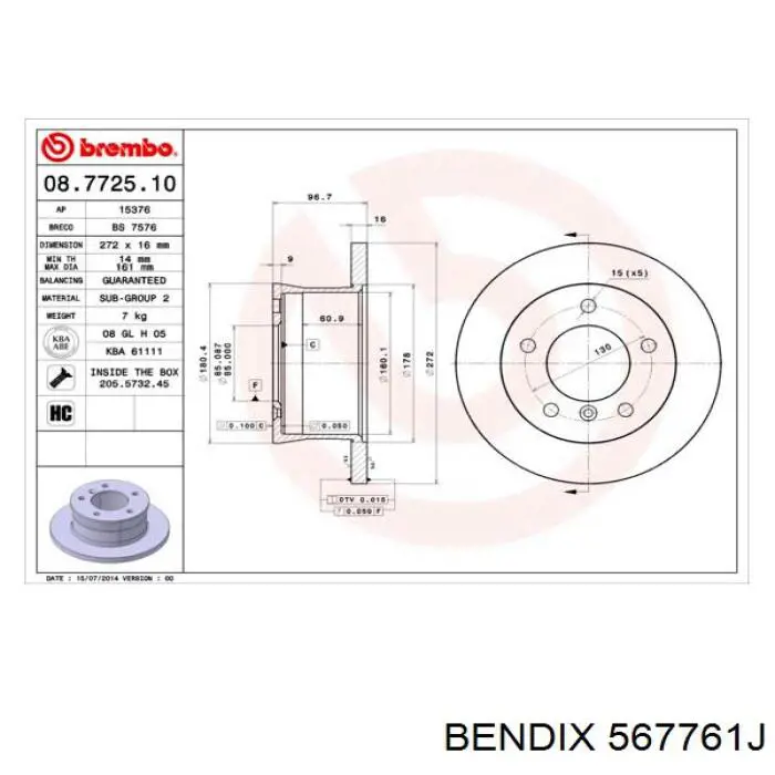 Диск гальмівний задній Jurid/Bendix 567761J