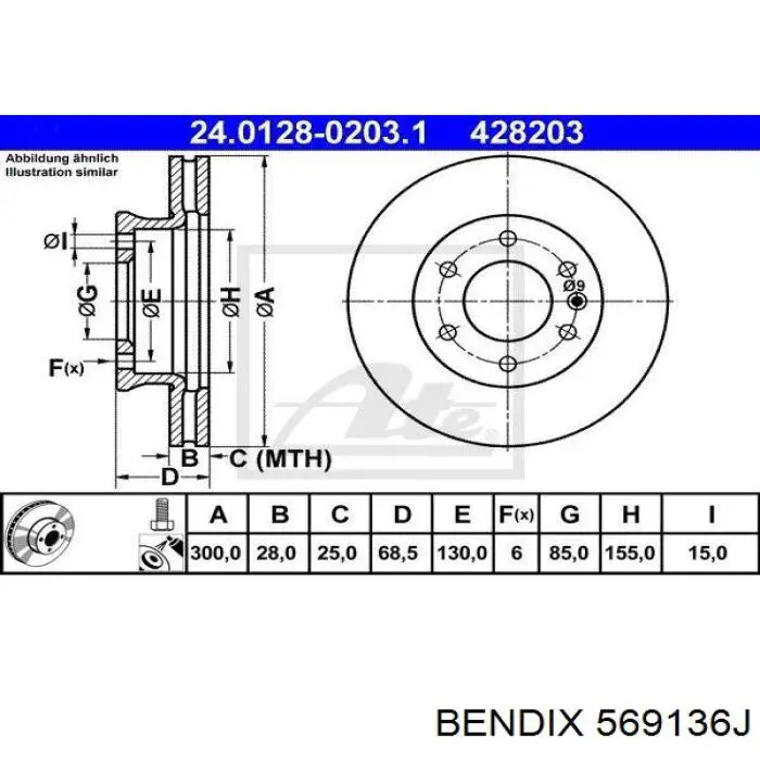 569136J Jurid/Bendix Гальмо дискове переднє