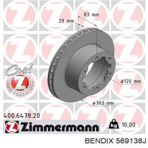 Диск гальмівний задній Jurid/Bendix 569138J