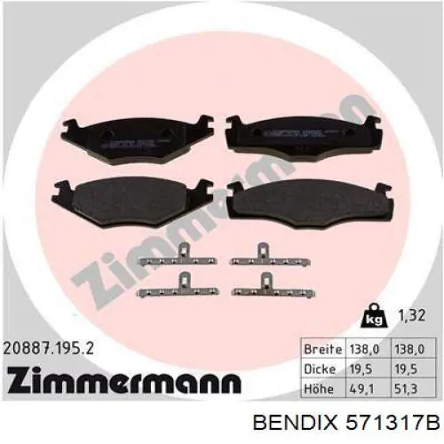 Гальмівні колодки Jurid/Bendix 571317B ціна, від 12.24 USD