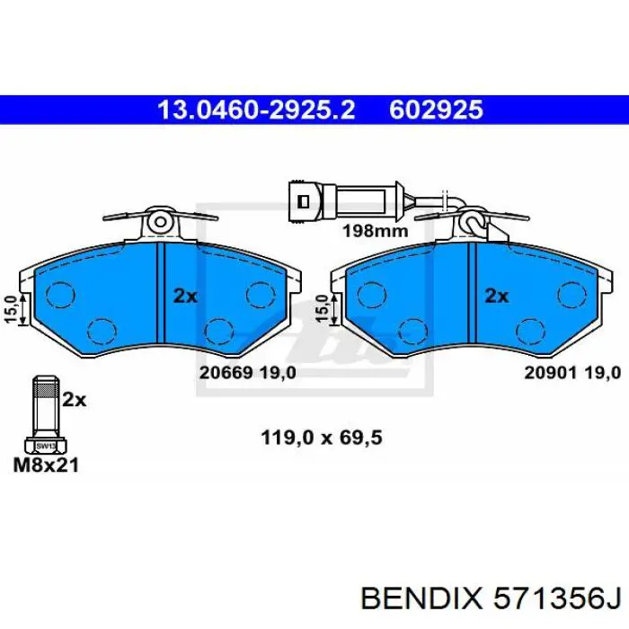 Купити 571356J Jurid/Bendix Колодки гальмівні передні, дискові