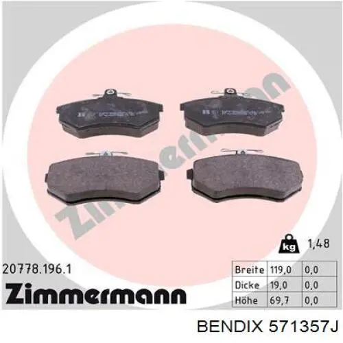 Передні тормозні колодки 571357J Jurid/Bendix