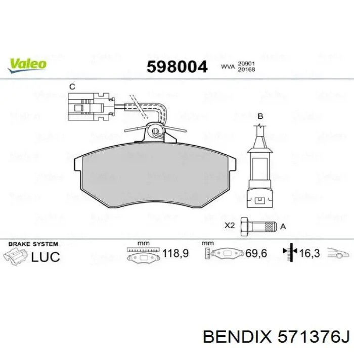 Передні тормозні колодки 571376J Jurid/Bendix