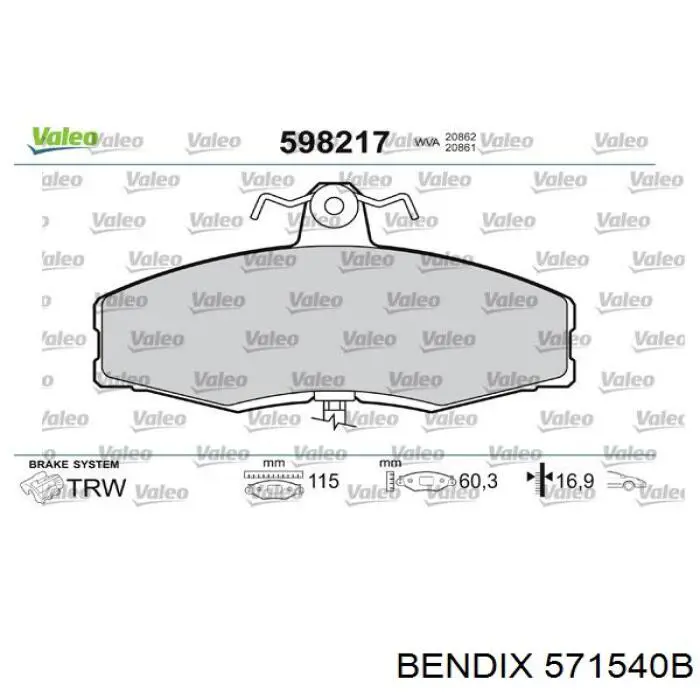 Купити 571540B Jurid/Bendix Колодки гальмівні передні, дискові