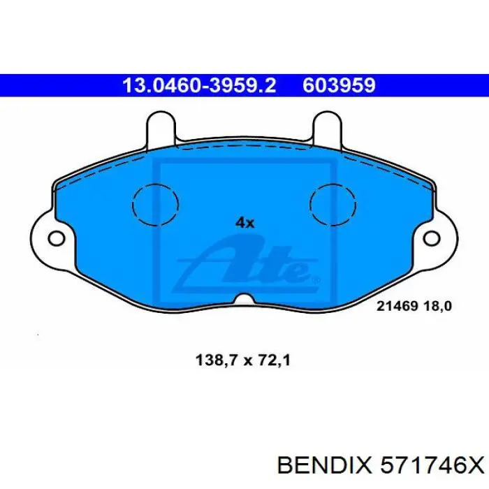 571746X Jurid/Bendix колодки гальмівні передні, дискові