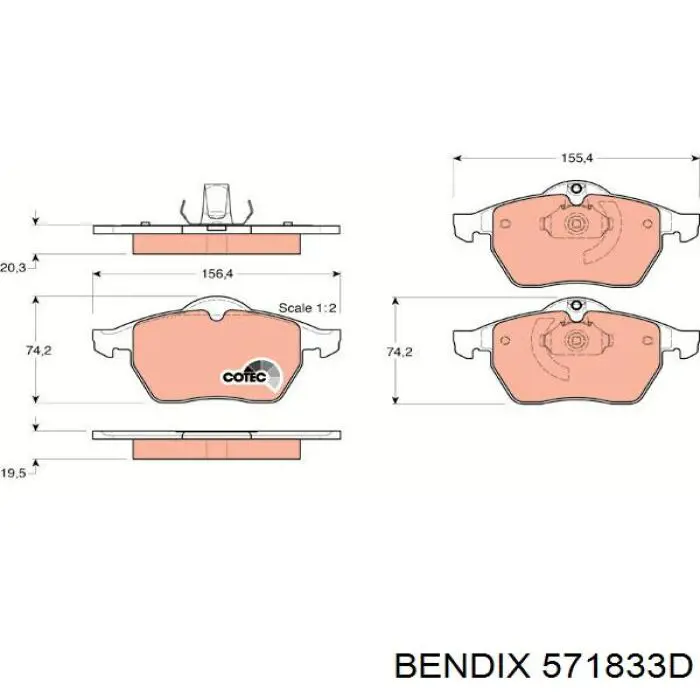 Колодки гальмівні передні, дискові 571833D Jurid/Bendix