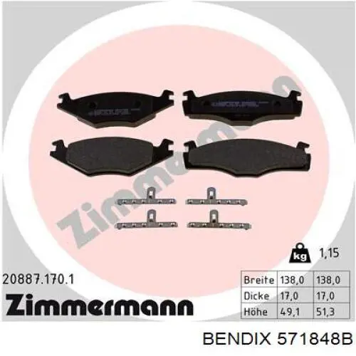 Гальмівні колодки Jurid/Bendix 571848B ціна, від 16.10 USD