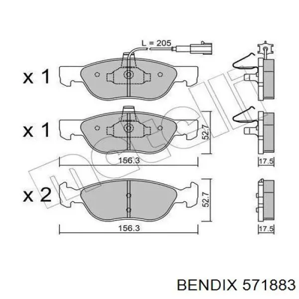 Передні тормозні колодки 571883 Jurid/Bendix