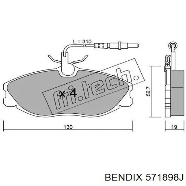571898J Jurid/Bendix колодки гальмівні передні, дискові