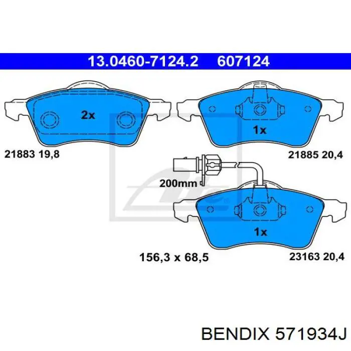 571934J Jurid/Bendix колодки гальмівні передні, дискові