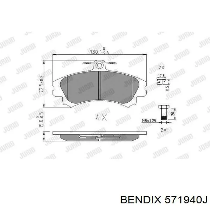 Колодки гальмівні передні, дискові 571940J Jurid/Bendix